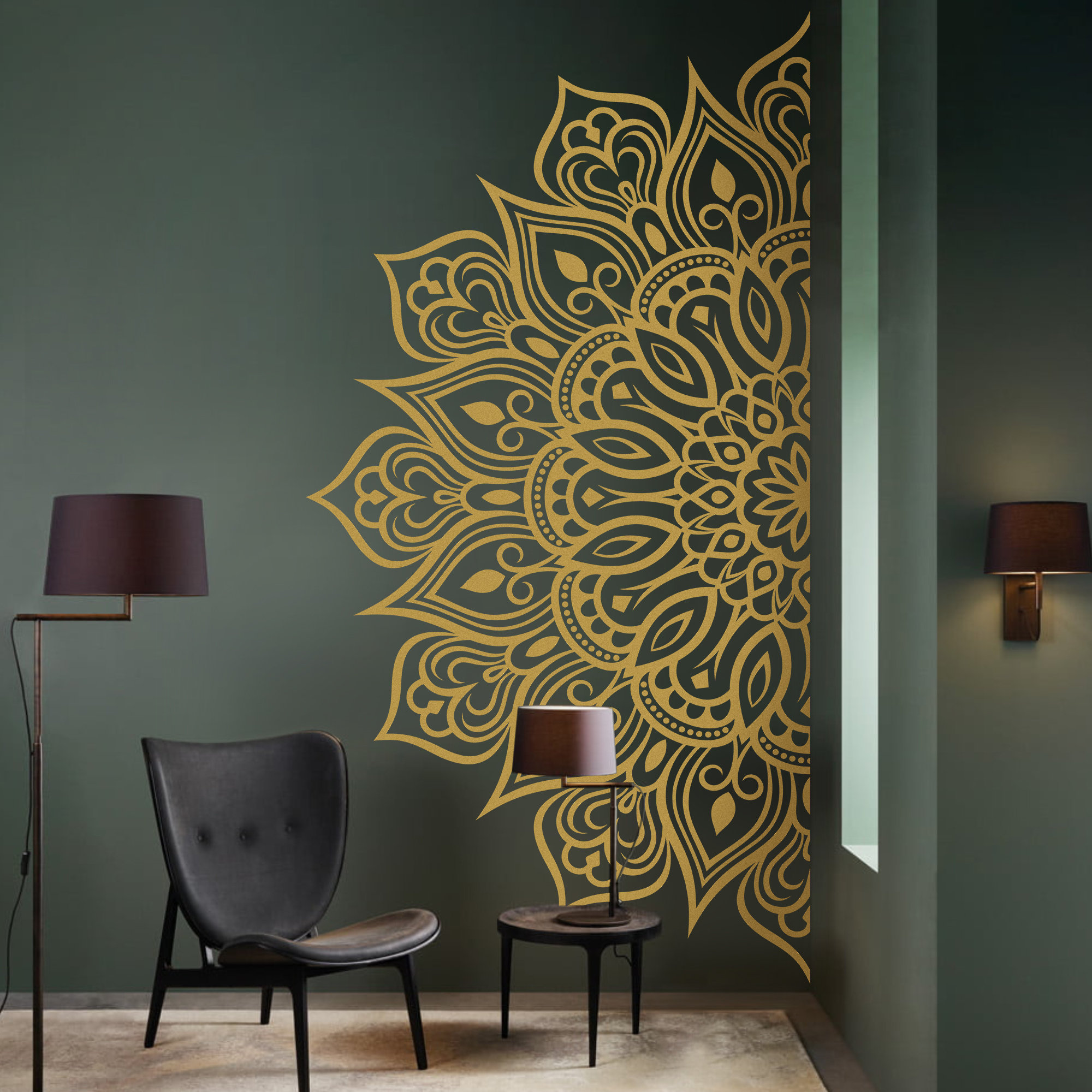 Mandala in Half Wall Sticker, Wall Decal, Decor, Boho, Hippie, Zen, Indian, Wall Tattoo for Meditation, Yoga, Wall Art 135
