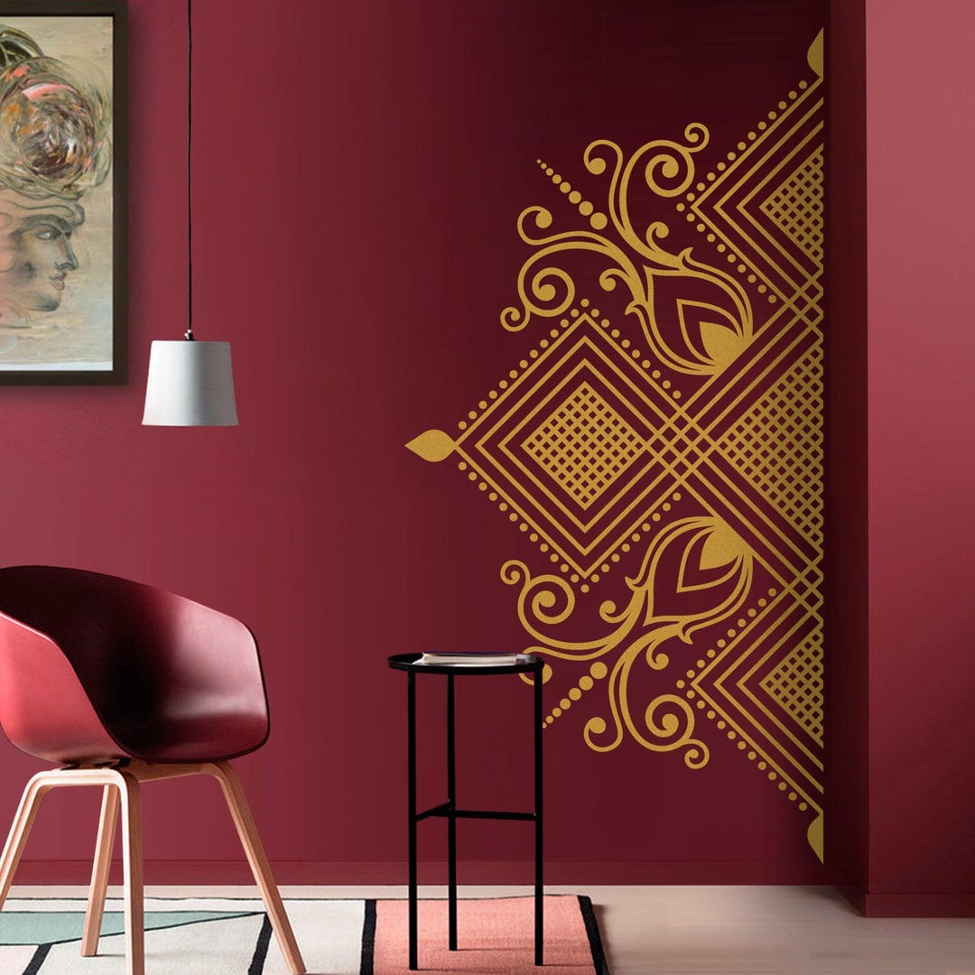 Rangoli Half Wall Sticker - Alpona Wall Decal Art - Decorative Patterns ...