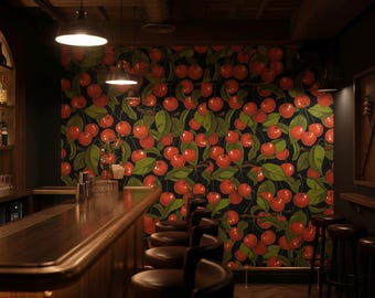 Mural de papel pintado de cerezas, fondo de frutas, tamaño personalizado, decoración de bayas naturales