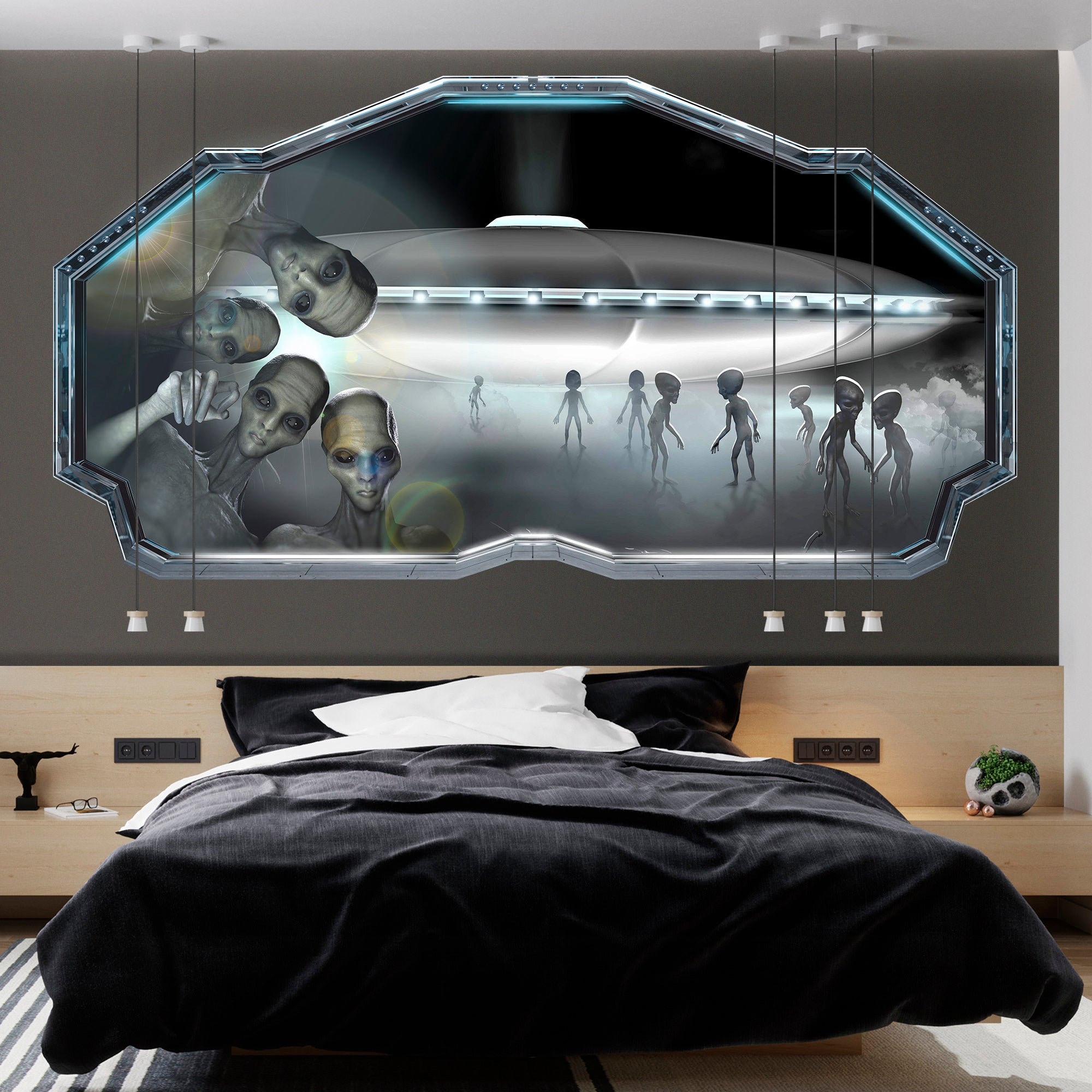 Aliens Wall Decal Space Wall Sticker UFO Alien life Etsy