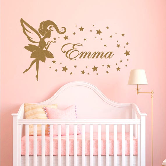 Fairy Wall Stickers Personalised Any Name Stars Girls Bedroom Kids Art Vinyl