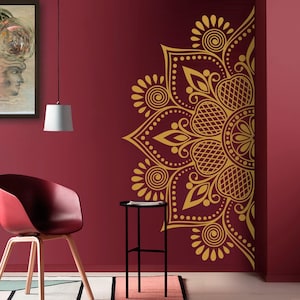 Adesivo murale Rangoli Half - Decalcomania murale Alpona - Motivi decorativi - Disegno di preghiera - Disegno tatuaggio 06