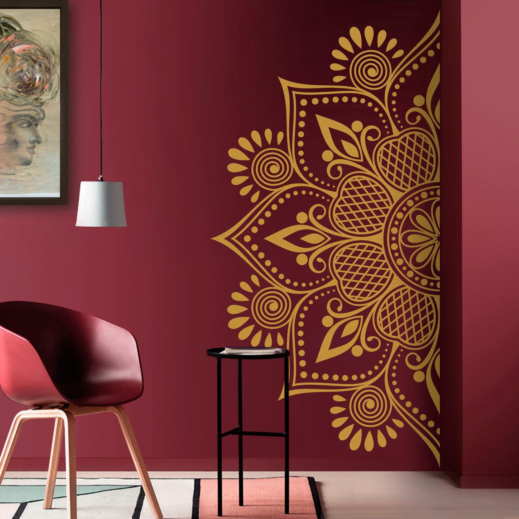 Rangoli Half Wall Sticker - Alpona Wall Decal Art - Decorative Patterns ...