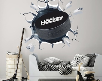 Vinilo decorativo de hockey para pared - Decoración personalizada con nombre - Diseño para el día del partido