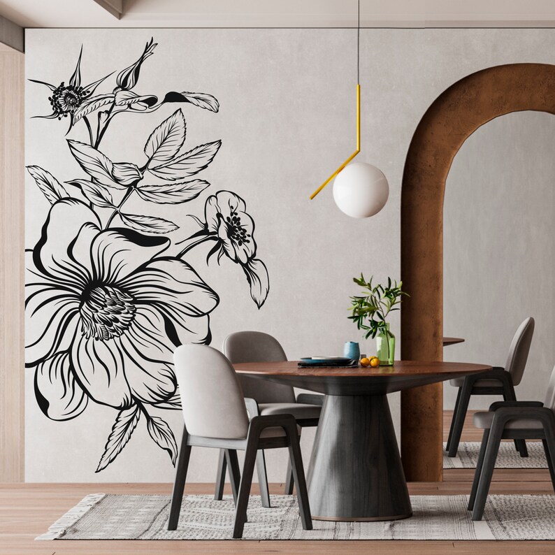 Flower Wall Sticker Floral Wall Decal Nature Plants Etsy