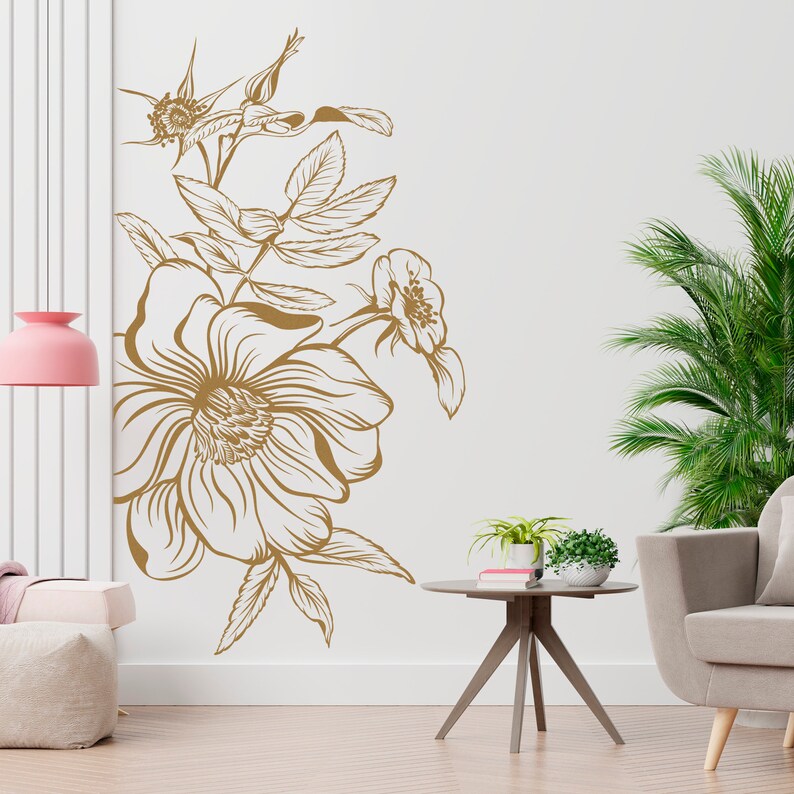Flower Wall Sticker Floral Wall Decal Nature Plants Etsy