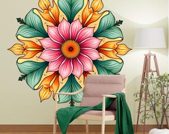 Vinilo decorativo de mandala colorido - Tatuaje de pared bohemio para meditación - Adhesivo de yoga - Arte zen para pared - Decoración india vibrante - Diseño 003