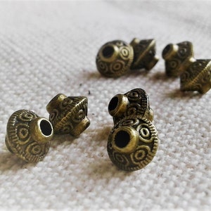 Lot 10 Ethnic Beads - Bronze Metal Beads - Spacer Beads - Spinning Top Beads - Beads of the World