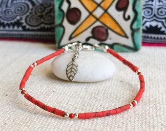 Coral Gemstone Bracelet - Ethnic Jewelry - Elegant Chic