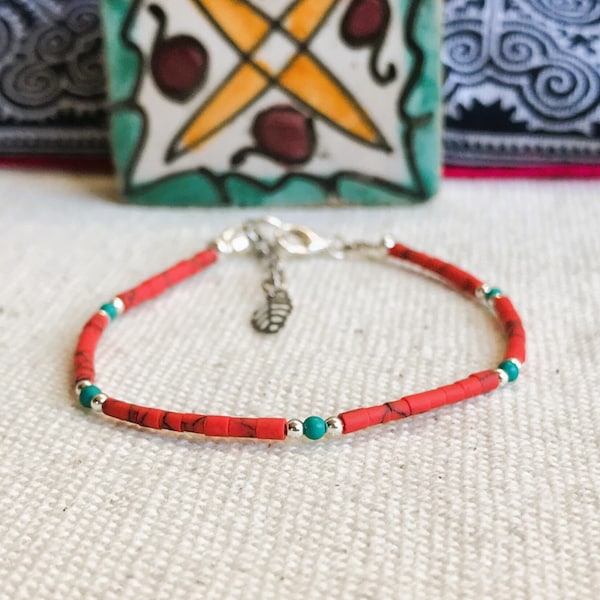 Coral Turquoise Fine Stone Bracelet-Ethnic Jewelry-Elegant Chic