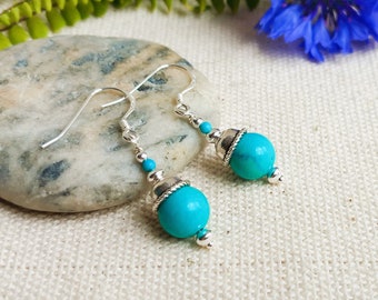 Turquoise earrings-Handcrafted jewelry-Nepalmashop