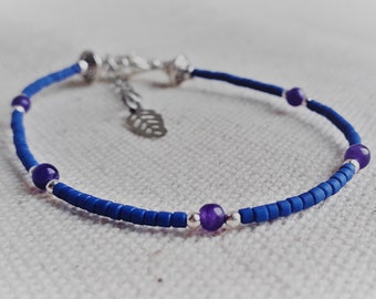Bracelet Lapis Lazuli Améthyste Argent 925 en Pierres Fines-Nepalmashop