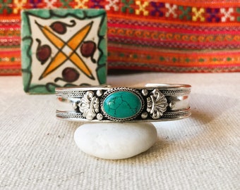 Bracelet manchette ethnique-Bracelet Népal Tibet-Bracelet Turquoise-Nepalmashop