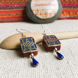 Handmade Stone Earrings - Zen Jewelry - Endless Knot - Nepal Tibet