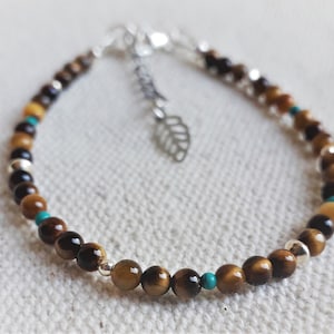 Turquoise Tiger Eye Stone Bracelet 925 Silver - Ethnic Elegance Jewelry