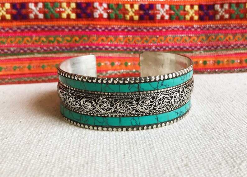 Cuff bracelet Turquoise blue Nepal image 4