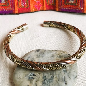 Ethnic cuff bracelet-Nepal Tibet-Men's or Women's bracelet-3 metal jewelry image 4