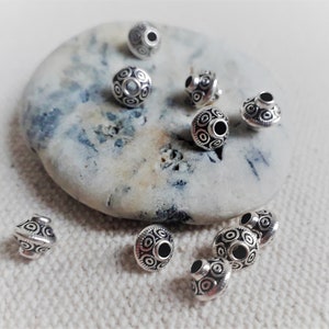 Lot 10 Ethnic Beads - Silver Metal Beads - Spacer Beads - Spinning Top Beads - World Beads