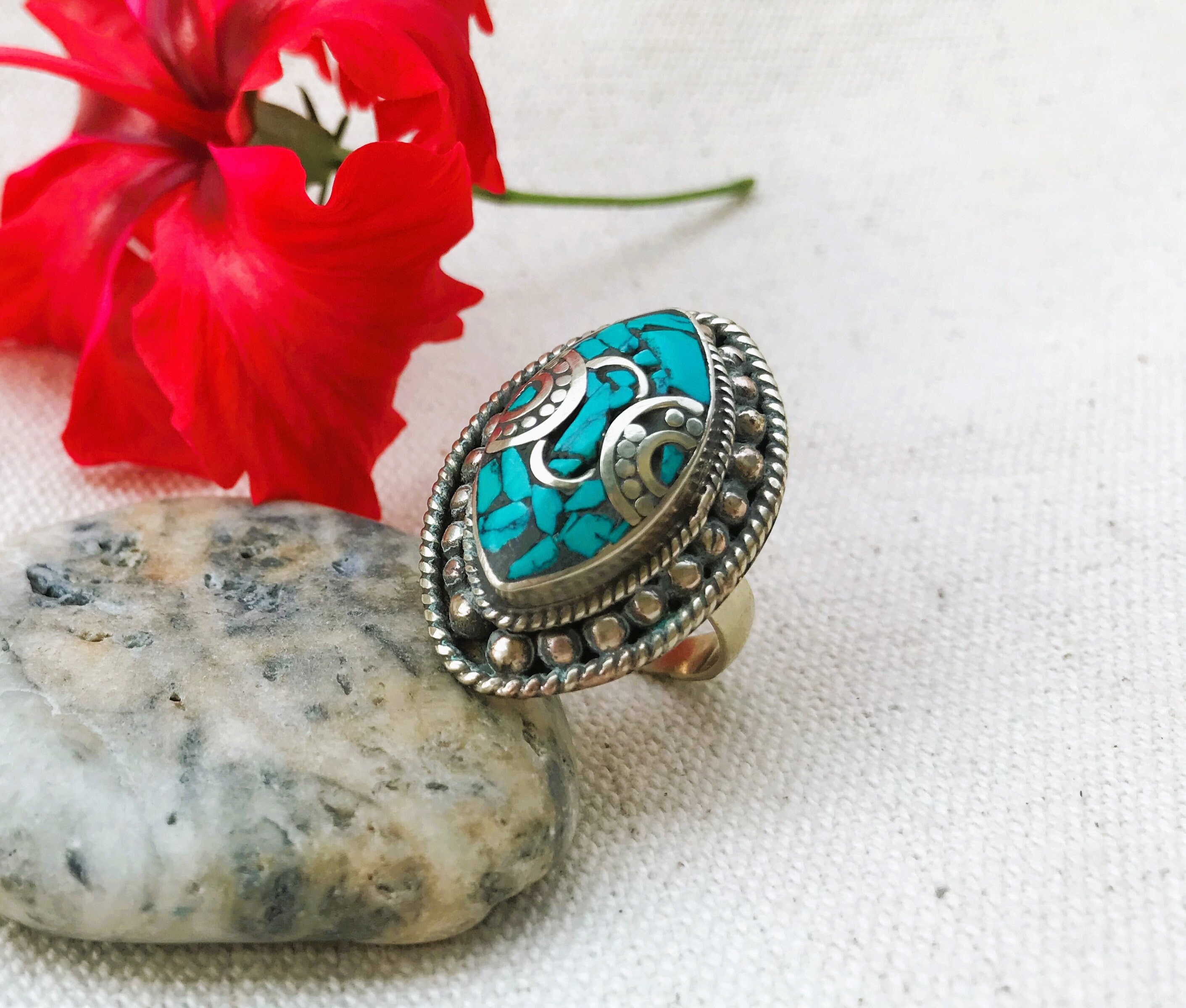 アンティークチベット ターコイズ シルバー サドル リング Tibet Ring アンティークチベット ターコイズ シルバー サドル リング Tibet