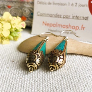 Boucles d'oreilles ethnique du Népal-Bijoux en Turquoise-Bijoux Femme image 3