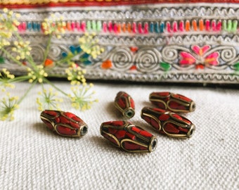 Lot de Perles ethniques Corail- Népal Tibet- Perles du Monde-Création Bijoux
