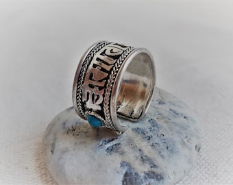 Ethnic ring "Om Mani Padme Aum" Turquoise-Ethnic ring-Men's Women's Ring-Nepal Tibet