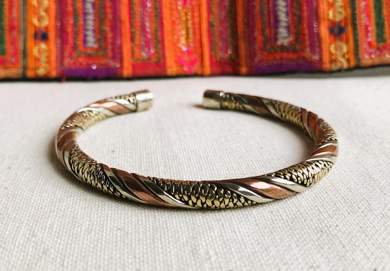Ethnic cuff bracelet-Nepal Tibet-Men's or Women's bracelet-3 metal jewelry image 1