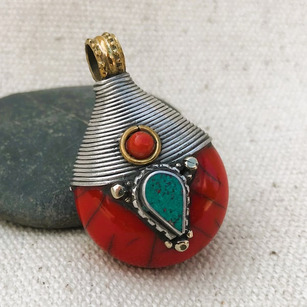 Nepalese Tibetan Jewelry-Ethnic Pendant-Turquoise Ethnic Jewelry-World Crafts