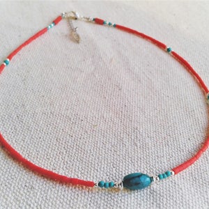 Necklace fine stones Elegant Coral and Turquoise