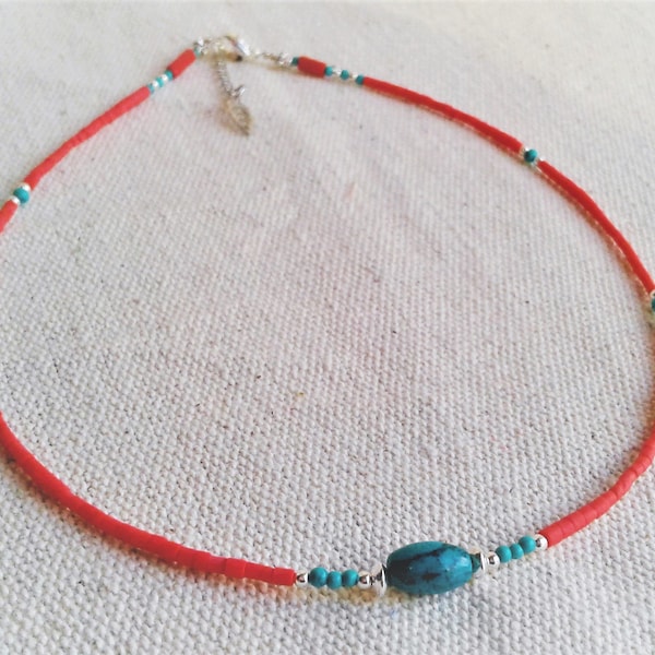 Collier ethnique-Pierres fines Corail Turquoise-Bijou Elégant-Nepalmashop