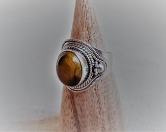 Grande Bague Argent 925 Pierre Oeil de Tigre-Bague Népal Tibet-Bijoux du Monde