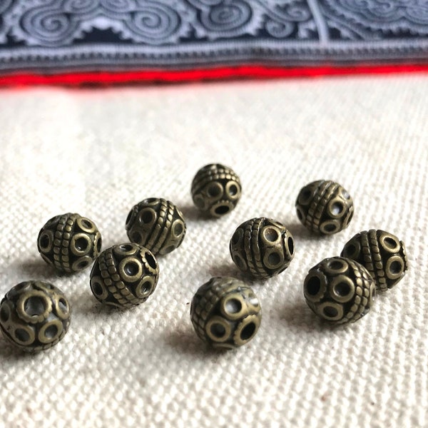 Lot de Perles ethniques métal Bronze-Perles entretoises-Création bijoux-Nepalmashop