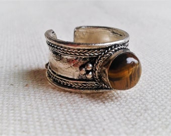 Bague Ethnique Oeil du Tigre- Népal-Tibet-Bijoux Bohème-Homme Femme