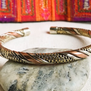 Ethnic cuff bracelet-Nepal Tibet-Men's or Women's bracelet-3 metal jewelry image 2