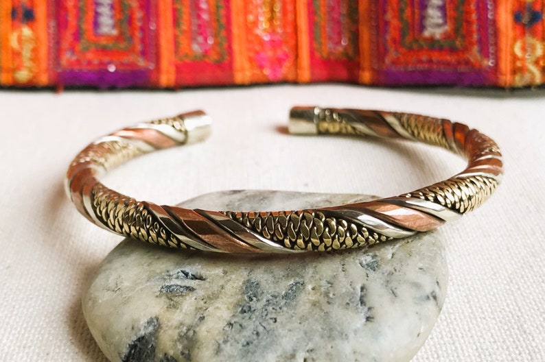 Ethnic cuff bracelet-Nepal Tibet-Men's or Women's bracelet-3 metal jewelry image 2