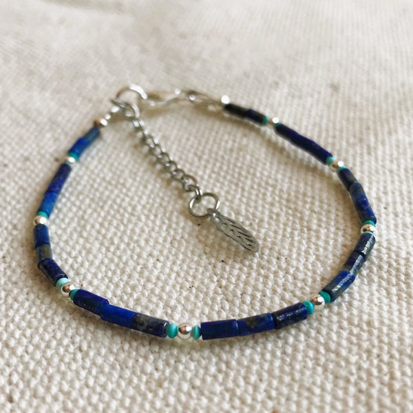 Bracelet Pierres Fines Lapis Lazuli Turquoise- Inspiration Népal Tibet-Nepalmashop