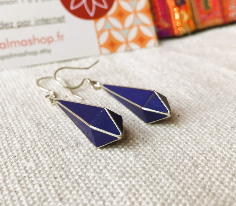 Ethnic Lapis Lazuli Earrings Drop Stone Nepal Tibet Himalaya image 2