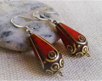 Ethnic Coral Earrings-Natural Stones Jewelry-Nepalmashop