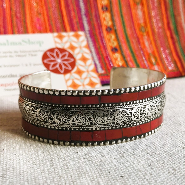 Nepal Coral Cuff Bracelet-Ethnic Jewelry-Nepalmashop