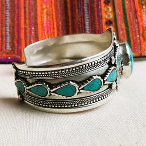 Turquoise Cuff Bracelet-Nepalese Tibetan Jewelry-Large Bracelet-Nepalmashop image 5