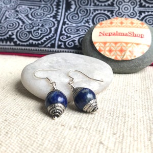 Lapis Lazuli Earrings - Jewelry from Nepal Tibet Himalaya - Elegant Jewelry