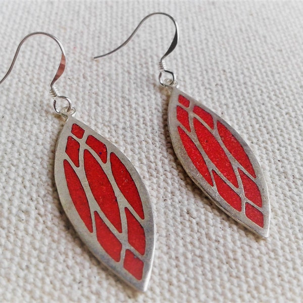 Ethnic Earrings-Nepal Tibet-Coral Silver