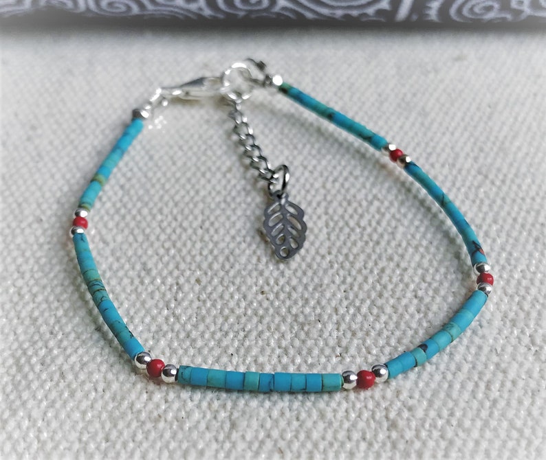 Bracelet Turquoise Argent 925 en Pierres Fines-Bijoux ethniques image 4