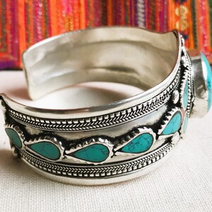 Turquoise Cuff Bracelet-Nepalese Tibetan Jewelry-Large Bracelet-Nepalmashop image 7