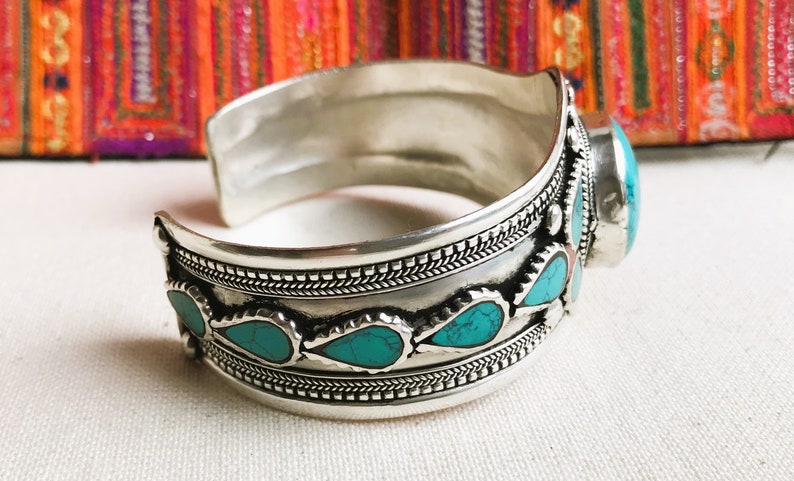 Turquoise Cuff Bracelet-Nepalese Tibetan Jewelry-Large Bracelet-Nepalmashop image 7