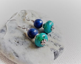 Boucles d'oreilles Chrysocolle Lapis Lazuli-Collection Nepalmashop