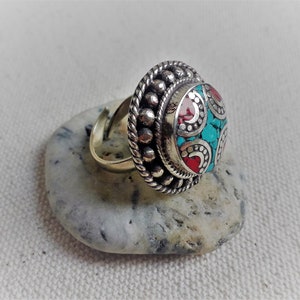 Etnische turquoise koraalring - Nepal Tibet Sieraden-Nepalmashop