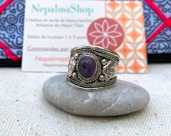 Amethyst Ethnischer Ring -Beringt -Népal-Tibet-Boho-
