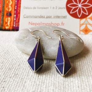 Ethnic Lapis Lazuli Earrings Drop Stone Nepal Tibet Himalaya image 4