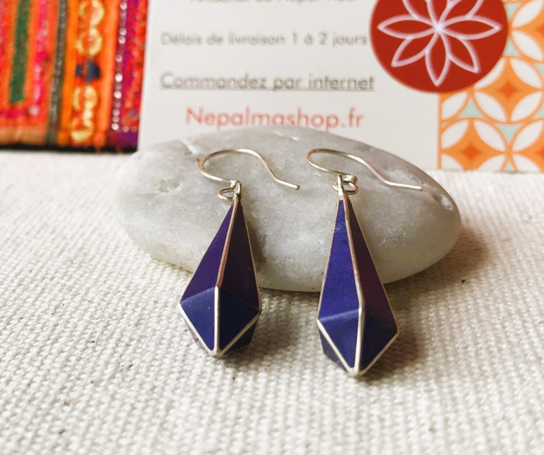 Boucles d'oreilles ethniques Lapis Lazuli Goutte Pierre Népal Tibet Himalaya image 4